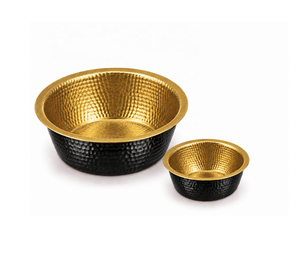 Ensemble de bols ronds en métal martelé pour pédicure et manucure, extérieur noir, intérieur doré, pour salon de manucure et spa des pieds - Product Image 1