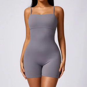 Combinaison unisexe à fermeture éclair, manches courtes, séchage rapide, couleur unie, vêtements de sport, tenue de fitness, combinaison de yoga, 100% polyester, extensible dans quatre directions - Product Image 6