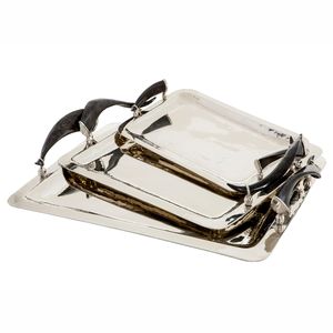 Bandeja Ovalada Grande de Metal Martillado Artesanal con Asas de Cuerno Únicas para Cenas Elegantes y Fiestas, Bandejas Decorativas - Product Image 4