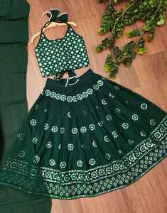 Shoryam Fashion Lehenga Choli vert à sequins entièrement cousu, longueur ras du sol, pour filles, vêtements ethniques, robe de fête et de festival - Product Image 1
