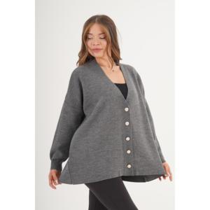 Cárdigan Antracita al por Mayor, Estilo Casual con Detalle de Botones, Corte Holgado - Product Image 3