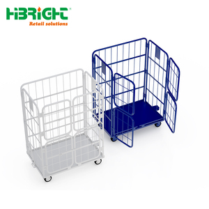 Steel Mesh Storage Cart with Four Wheels Stackable White Industrial <b>Trolley</b> for Warehouse and Factory - Product Image 5