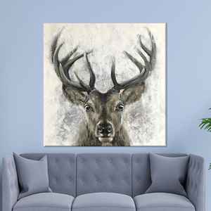 โปสเตอร์ผ้าใบลายสัตว์สุดหรู: ศิลปะตกแต่งผนังบ้านสไตล์ฟาร์มเฮาส์ ภาพพิมพ์กวางขนาดใหญ่ ห่อหุ้มอย่างดี - Product Image 1