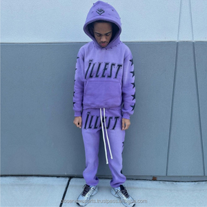 Fabricante personalizado remache diamantes de imitación chándales DTG Impresión 2 piezas pantalones con capucha conjunto de peso pesado Zip up chándales conjuntos hombres - Product Image 4