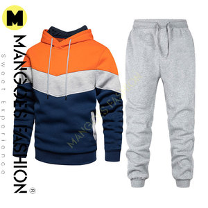 Ensemble de survêtement de luxe en molleton technique pour l'hiver, coupe longue, coupe-vent à capuche de haute qualité, unisexe, en polyester/coton uni - Product Image 5