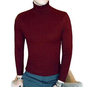 Vente en gros de chandails à col roulé pour hommes de marque privée personnalisés pull classique à coupe ajustée en tricot torsadé automne hiver pull thermique chandails pour hommes - Product Image 6