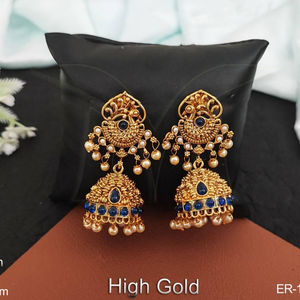 <b>Antique</b> Jewelry High <b>Gold</b> Polish Party Wear Beautiful Fancy Design Jhumka Earring - Product Image 1