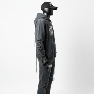 ชุดเซ็ตเสื้อฮู้ดซิปและกางเกงขายาวทรงบาน แต่งลายปักแบบดิสเทรส สำหรับผู้ชายและผู้หญิง สไตล์ยูนิเซ็กซ์ ล้างสีแบบแอซิดวอช - Product Image 4