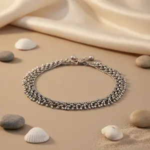 Chevillère en argent 925 avec motif floral pour femmes, plaqué or 14 carats, vintage, pour un usage quotidien, cadeaux avec strass, cristal, diamant - Product Image 1