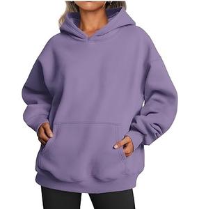 เสื้อสเวตเตอร์มีฮู้ดแบบสวมหัวของผู้หญิงเสื้อสเวตเชิ้ตผ้าฟลีซผสมคอตตอนพิมพ์โลโก้แบบเรียบ - Product Image 1