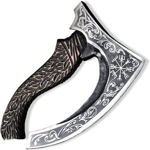 ขวานพิซซ่าไวกิ้งทำด้วยมือพร้อมปลอกหนังตัดพิซซ่ามีด้ามจับไม้มีดโกนคมพร้อมปลอกหนัง - Product Image 1