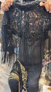 Hecho a mano oro geométrico diseño texturizado capa de noche largo con flecos y cuentas lentejuelas y bordado de talla grande ropa de fiesta - Product Image 5