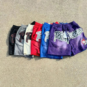 Custom Men's Acid Wash <b>Shorts</b> Vintage Custom Design Heavy Cotton Puff Printed Distressed Rhinestone Styles <b>Fleece</b> <b>Shorts</b> - Product Image 5