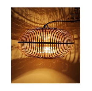 Middle Size Handicrafts Dome Bean Woven Rattan Farmhouse Design Warm White <b>LED</b> Pendant <b>Light</b> - Product Image 4