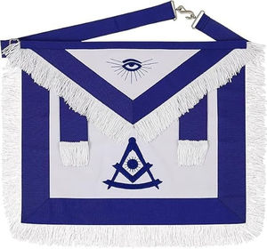 Master Luxury Masonic <b>Apron</b> <b>White</b> Fringed 100% Lambskin Leather Hand Embroidery Blue Polyester Grosgrain Ribbon Border - Product Image 6