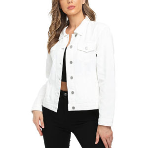 Chaqueta vaquera de piel sintética para mujer con aspecto de moda de Color liso con artículo, la mejor chaqueta vaquera de estilo abotonado hecha de algodón para mujer - Product Image 1