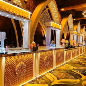 Mostrador de buffet de boda con retroiluminación real con paneles florales en relieve | Exhibición de catering LED de lujo para grandes eventos y recepciones - Product Image 4