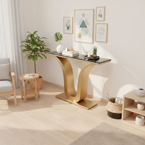 Modern Wabi-Sabi <b>Console</b> Table 120x30x85cm Marble Stone Top Iron Legs Mirrored Feature for Villa Living Room Bedroom Hotel Use - Product Image 4