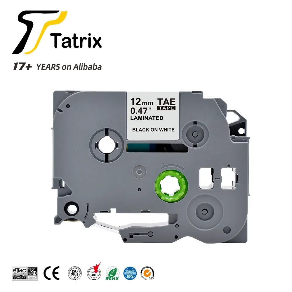 Tatrix premium tze231 tze-231 siyah üzerine beyaz uyumlu brother p-touch için tze etiket bant 12mm tz231 kaset etiket etiket