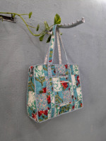 Sac fourre-tout matelassé bohème fait main en tissu 100% coton avec fermeture éclair, grand patchwork imprimé en blocs, Rose, Tendance