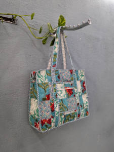 100% pur coton fait à la main Boho matelassé sac fourre-tout grand Patchwork bloc imprimé à la main Boho matelassé sac chariots à bagages - Product Image 6