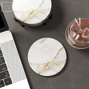 4 Inch Round Marble <b>Coasters</b> Creative Drink <b>Coasters</b> Set Customized Luxury <b>White</b> Marble <b>Coaster</b> - Product Image 5