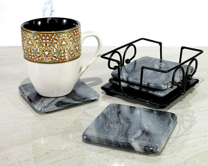 Ensemble de sous-verres en marbre en bois Style classique tampons de pierre ronds support de caboteur en métal pour la cuisine fabriqué en Inde - Product Image 1