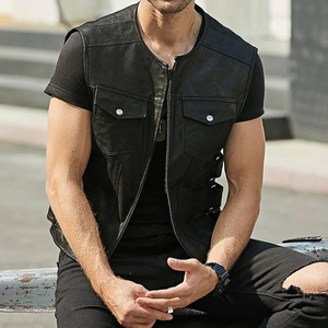 Chaleco de cuero para hombre, chaquetas estilo motocicleta con cremallera, abrigos ajustados sin mangas de PU, ropa de calle, chaquetas cortas de ciclismo para hombre - Product Image 5