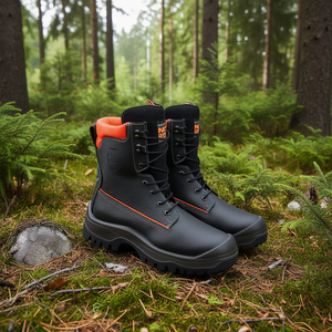 NoRisk S3 SRC EN20345/EN17249 Black/Orange <b>Leather</b> Forestry Safety <b>Boots</b> Size 44 for <b>Work</b> Environments - Product Image 3