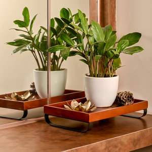 Bandeja de Servir de Madera Lacada Más Práctica, Soporte Metálico Negro, Ecológica, Altamente Elegante, Bandeja Decorativa a Bajo Precio - Product Image 4