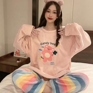 Set Pigiama Invernale in Flanella per Donna all'Ingrosso, Logo Personalizzato, Caldo Pigiama in Pile Corallo |   Abbigliamento Comodo per Signore, Etichetta Privata - Product Image 3