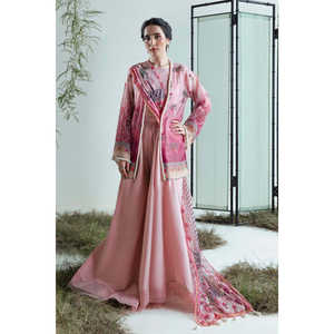 Conjunto de traje de 3 piezas estampado Monar Slub para mujer con detalles hechos a mano y dupatta de tela Khaddi FE-52072 - Product Image 2