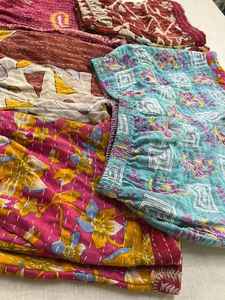 Hot New Vintage High Waist <b>Loose</b> Cotton <b>Shorts</b> <b>Women</b> Handmade Kantha Embroidered Elastic Closure Breathable Eco-Friendly Beach - Product Image 5