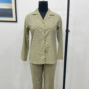 Pijamas con estampado de bloques a mano, conjunto de pijamas de Pj de algodón puro Floral, ropa de noche de algodón indio, traje de noche de algodón suave, regalo para ella - Product Image 1