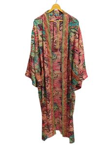 <b>Silk</b> <b>Kimono</b> For Woman's Woman Night Wear Long Robe, Floral Print Indian Vintage Recycled <b>Silk</b> Sari <b>Kimono</b>, - Product Image 4