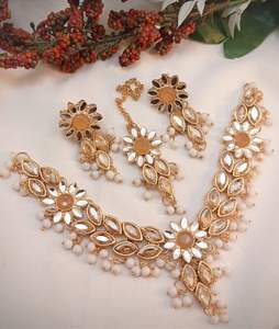 Unique Handcrafted Bridal Stainless Steel Kundan <b>Set</b> with <b>Silver</b> Plated Finish Kundan Detailing Perfect for Indian Ceremonies - Product Image 1