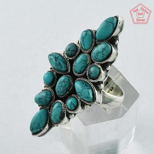 แหวนเงินสเตอร์ลิง925หินเทอร์ควอยซ์ดีไซน์สวยแหวนเงินเทอร์ควอยซ์สำหรับ925เครื่องประดับอินเดีย - Product Image 2