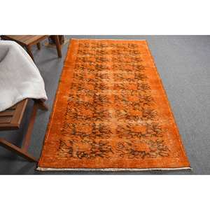 Classic <b>Wool</b> Patchwork Rug Orange <b>Brown</b> Handmade Rectangle Hallway Design Latex for Living Viscose 36x61 ft Size Bedside Rug - Product Image 1