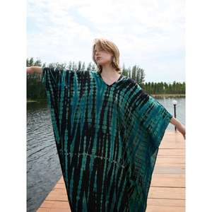 Vestido Largo Kaftan Ecológico con Estampado Tie-Dye para Mujer, Estilo Bohemio, Holgado, con Mangas Murciélago, para Playa o Resort - Product Image 1