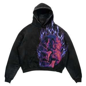 เสื้อฮู้ดผู้ชายผ้าฝ้ายระบายอากาศได้ดีแนวสตรีทวินเทจ DTG กะโหลกพิมพ์ลายโอเวอร์ไซส์ - Product Image 5