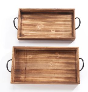 Plateau en bois naturel avec poignée en métal Plateau de service en bois d'acacia personnalisé de qualité supérieure - Product Image 2