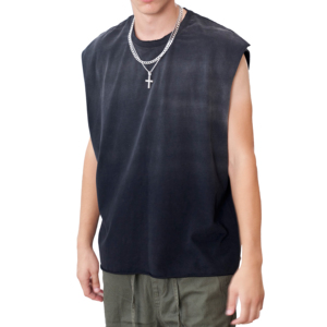 Camiseta sin mangas unisex para gimnasio, camiseta sin mangas con corte personalizado, Camiseta holgada con músculos de gran tamaño lavada para hombre, chaleco gráfico lavado con ácido para hombre - Product Image 3