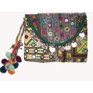 Sac à bandoulière en coton Banjara fait main grande capacité ethnique Vintage miroir travail coloré pompons broderie fermeture éclair Portable - Product Image 1