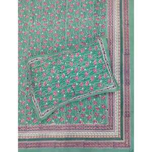 King Size 100% Cotton Hand Block Printed Double Bedsheet Pillow Covers Eco-Friendly Floral <b>Comforter</b> <b>Set</b> for Home 3pcs <b>Set</b> - Product Image 1
