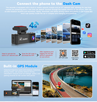 Caméra de tableau de bord de voiture 4K UHD 4G à 2 objectifs, connexion WiFi au téléphone, vision nocturne, enregistreur vidéo DVR pour véhicule, caméra embarquée automobile
