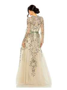 Vestido de Noche, Diseño Sólido con Cuentas y Técnica de Bordado, Vestido de Fiesta Tipo A, Hecho de Crepé Ecológico para Fiestas - Product Image 2