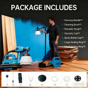 Kit de pulvérisateur de peinture électrique HVLP haute performance 800W, 3 buses (1.0/1.8/2.6mm), tuyau de 2.5m, gobelet de viscosité, pistolet de pulvérisation tout-en-un en plastique - Product Image 2