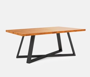 Table à manger rectangulaire en bois massif de teck avec plateau en bois et pieds en fer, forme des pieds personnalisable - Product Image 5