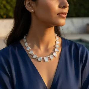 Collar de Plata 925 con Piedra Lunar, Joyería de Estilo Religioso para Mujer con Zafiro, Granate, Turquesa, Coral, Concha y Cuarzo - Product Image 3