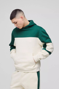 Ensemble de survêtement deux pièces de haute qualité avec logo personnalisé, coupe classique, blocs de couleur, capuche et pantalon de jogging, streetwear pour hommes - Product Image 5